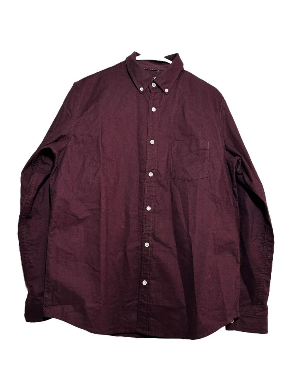 Hill City Oxford Tech Shirt Long Sleeve Button Down Collared Burgundy Medium